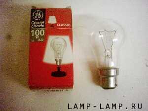 GE 240v 100w Filament Lamp with smaller Clear Bulb and BC Cap