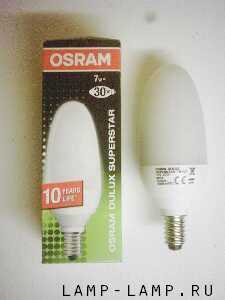 Osram 7w Dulux Superstar Candle CFL Lamp with E14 (SES Small Edison Screw) cap