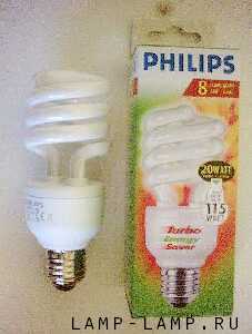 Philips 240v 20w (Tornado) Spiral Compact Fluorescent Lamp with ES Cap